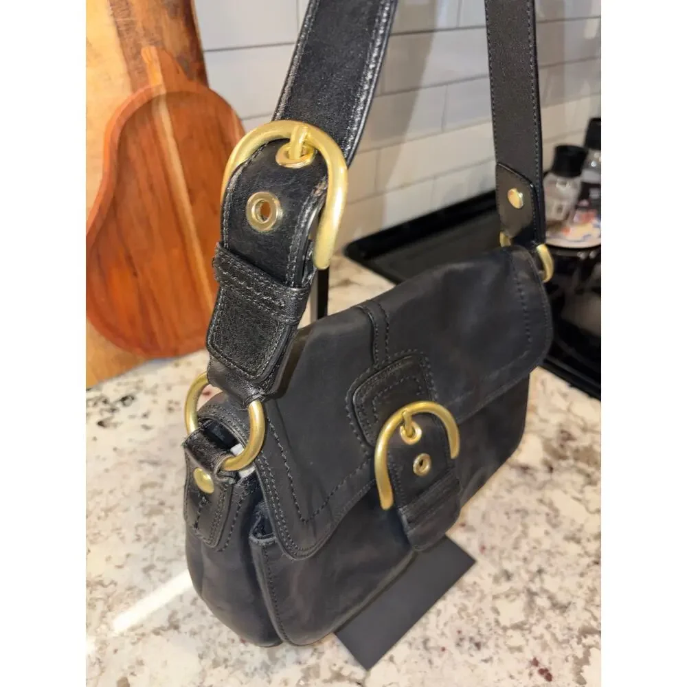Coach Vintage Black Soho Flap Buckle Leather Shoulder Bag Style 11842 Y2K